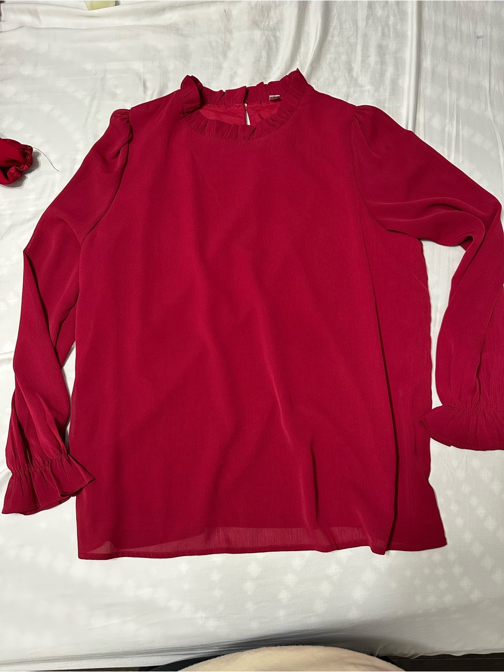 Women’s Ruffle Long-Sleeve Top in Maroon